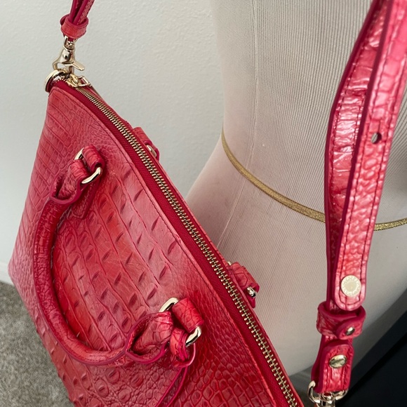 Brahmin Leather Signature Crocodile Embossed Red Leather Satchel - Picture 6 of 9